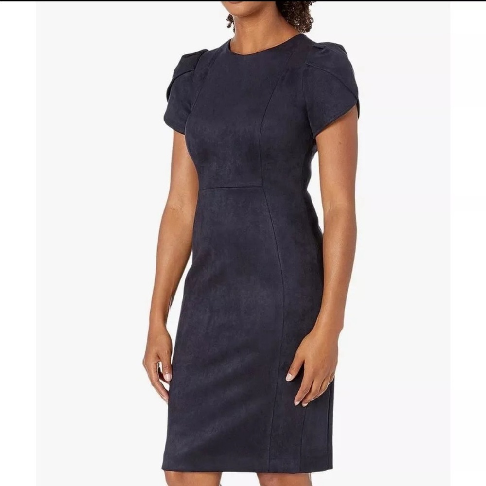 CALVIN KLEIN NAVY BLUE TULIP SLEEVE SHEATH DRESS Timeless Day/Evening Size 4